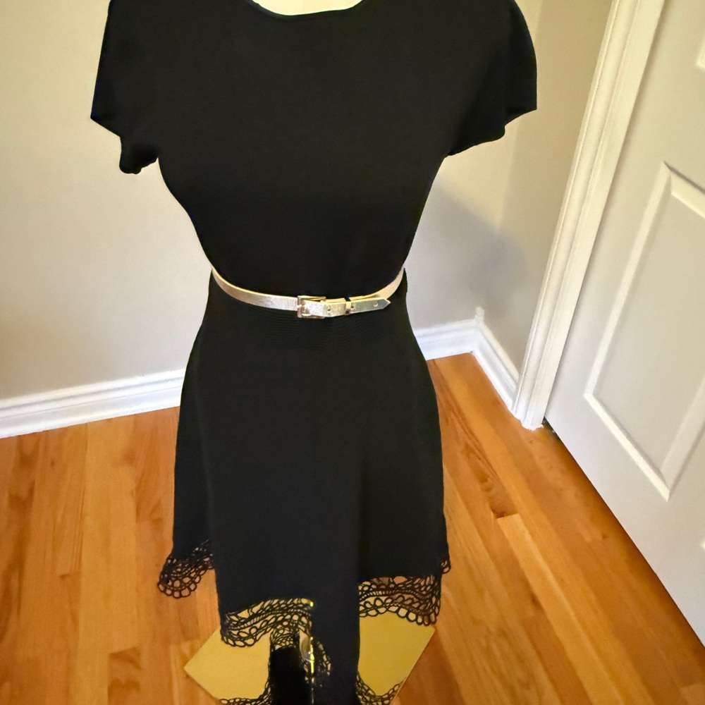 Ted Baker Black Asymmetrical Dress with Lace Detail